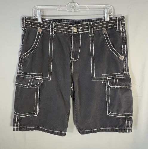 VTG True Religion 34 Cargo Shorts Black Contrast Stitch 10” Inseam Y2K USA