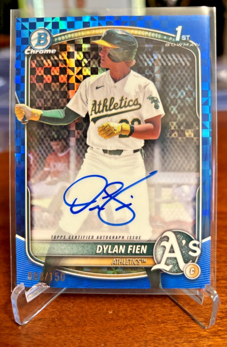 DYLAN FIEN 2025 BOWMAN CHROME 1ST AUTOGRAPH BLUE X-FRACTOR AUTO /150🔥🔥 A's
