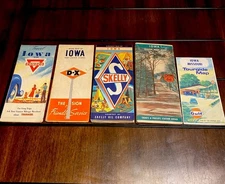 Lot / 5 Vintage 1940s-60s Iowa /Oil Company State Road Maps - Conoco Gulf Skelly
