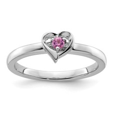 925 Sterling Silver Stackable Lab Created Pink Sapphire Heart Ring Size 6