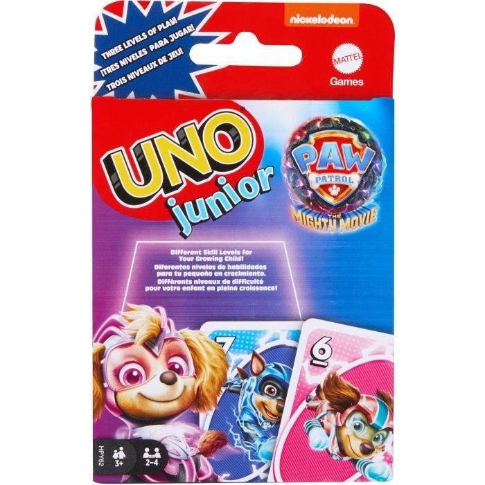 Jeu de cartes Uno Junior Pat' Patrouille avec 3 niveaux progressifs pour l'éveil des petits