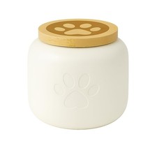 White Large Porcelain Pet Urn with Wooden Paw Lid   Ceramic Cremation Urn for...