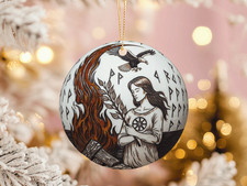 Pagan Goddess Fire Rite Ornament Norse Rune Ceramic Yule Solstice Decor Gift