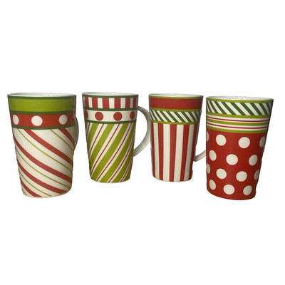 Set of 4 Maxwell & Williams Christmas Candy Tall Mugs Red Green Like New