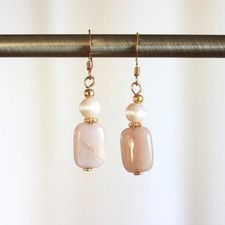 Peach Moonstone and Pearl Gold Drop Earrings ...
