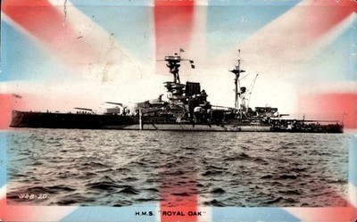 England HMS Royal Oak Battleship Valentine 1930s RPPC