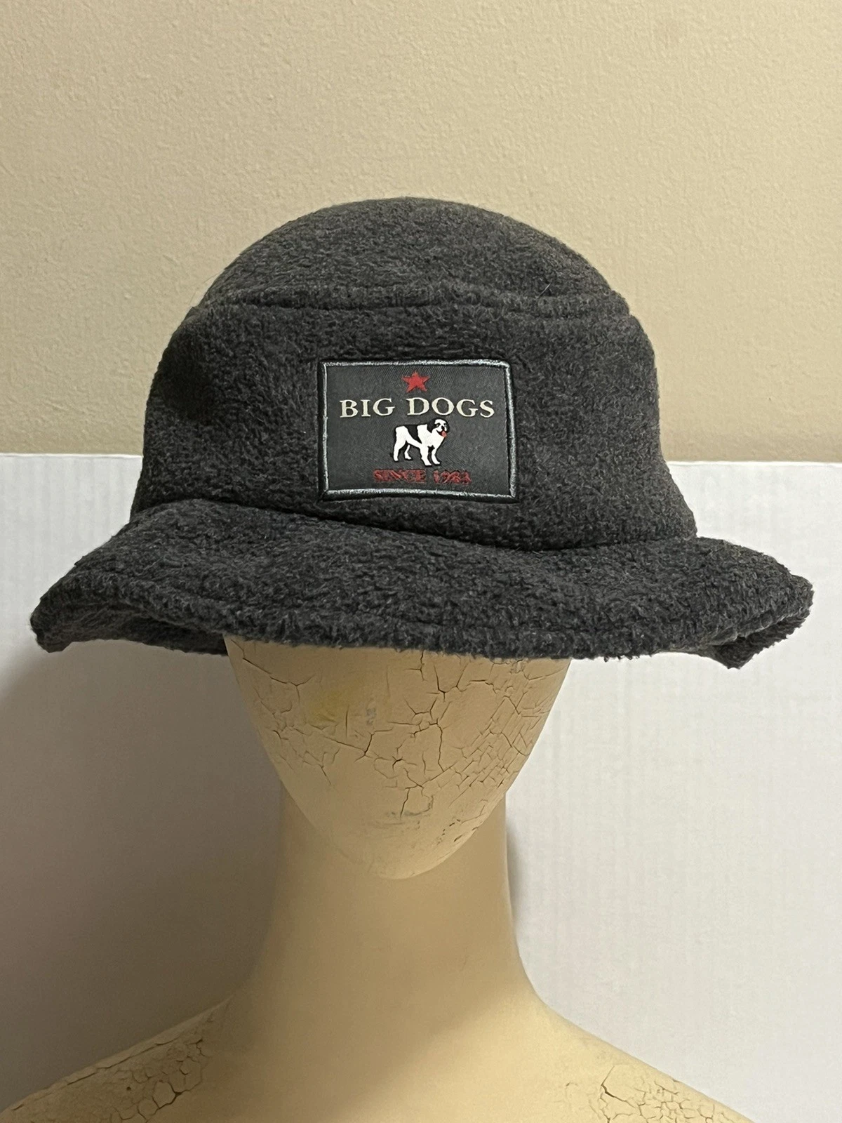 Vintage Big Dogs Fleece Bucket Hat Gray 90s Y2K Soft
