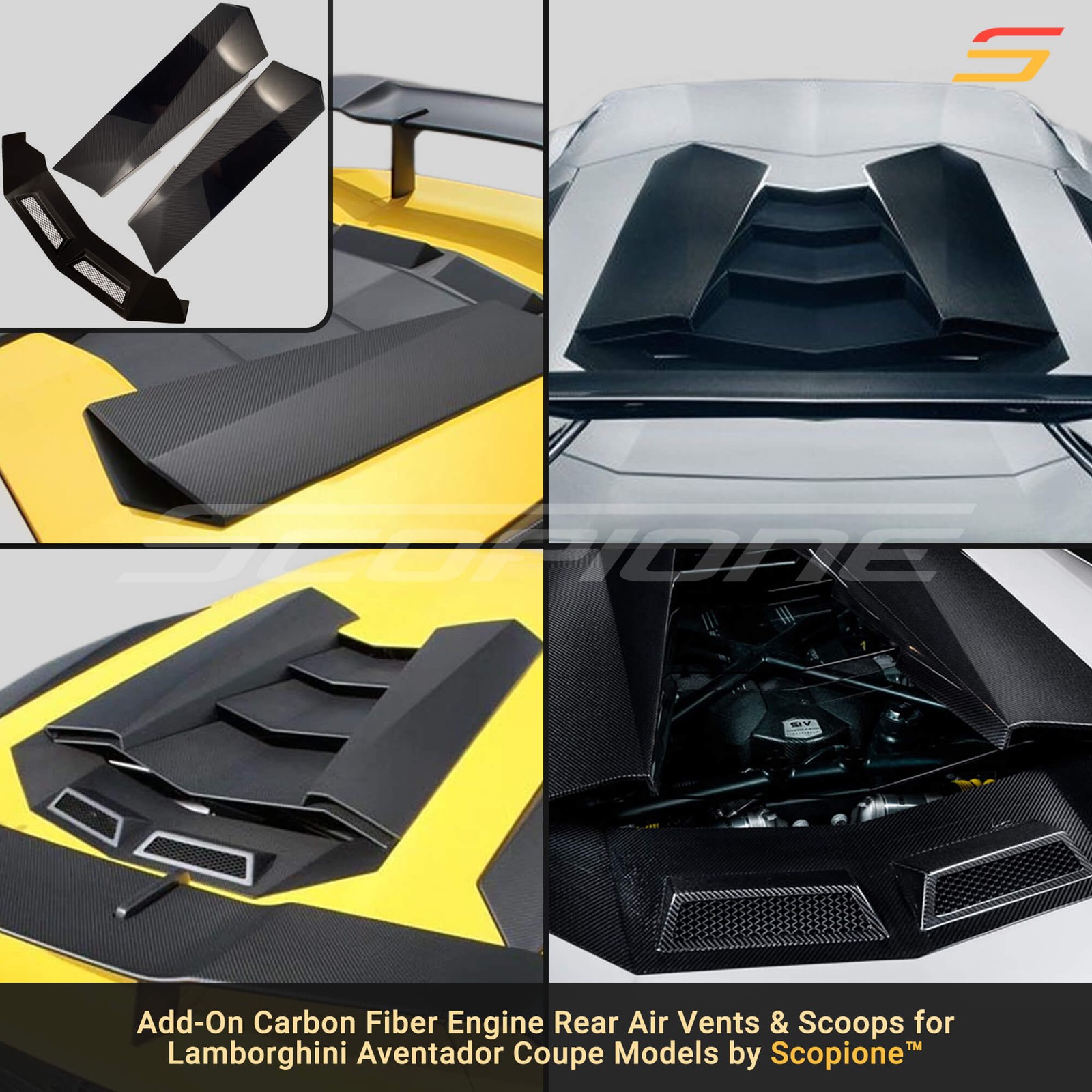 Scopione Carbon Fiber Roof Air Vents & Scoops for Lamborghini Aventador - Coupes