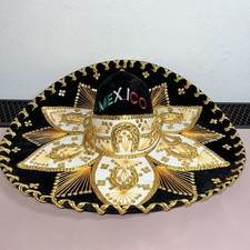 Authentic Sombrero Mariachi Mexican Hat Black Velvet Gold Trim Sombreros Gonzale