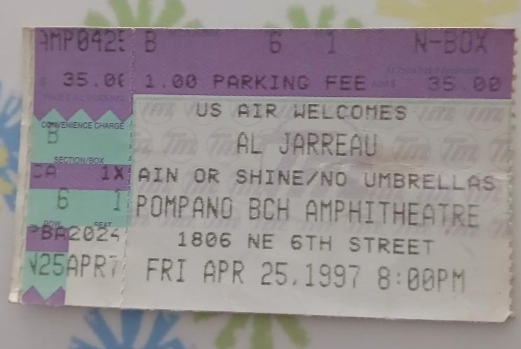 Al Jarreau Ticket Stub Pompano Beach Amphitheatre April 25 1997 Florida Stubbed