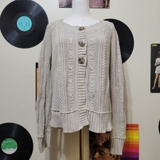 Eddie Bauer  Vintage Chunky Knit Beige Half-Button Cardigan