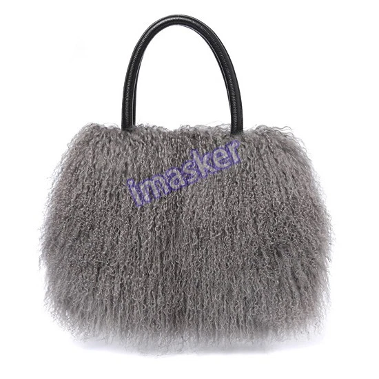 Женские 100% Gernune монгольский ягненка меха сумка Дамская сумка шерсти меха наплечная сумка большой - Изображение 3 из 4