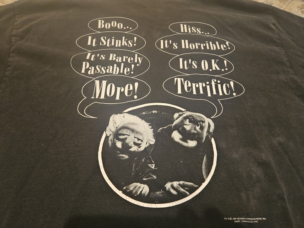 Vintage 90s Statler Waldorf Muppets Cartoon Black T-shirt Sz XL