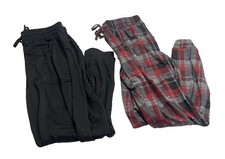 Cuddl Duds Mens 2 Pack Pajama Pants Black/Plaid/Red/Grey Drawstring Pants Medium