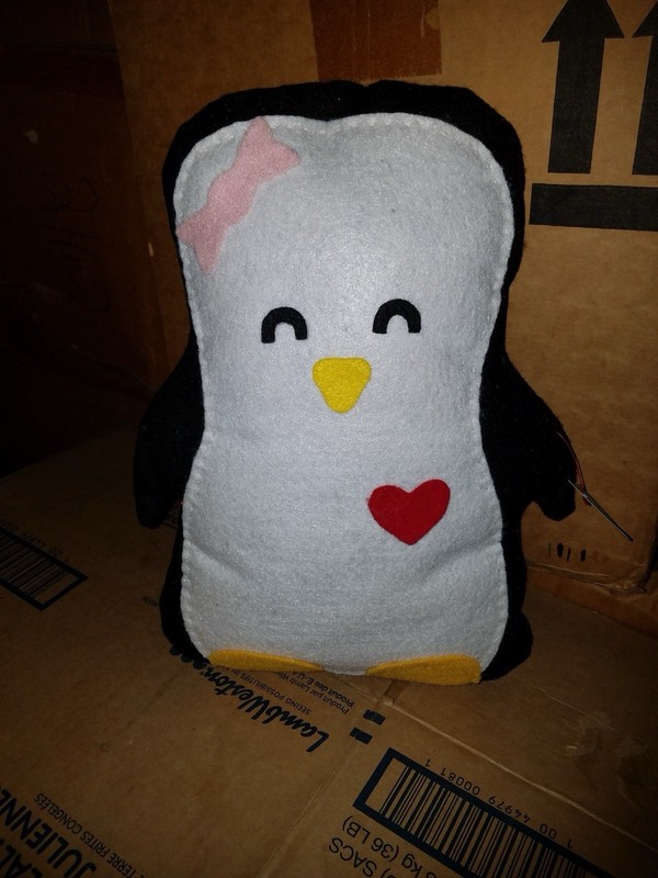 Vintage Penguin ❤️ Doll Embroidered Handmade Fabric Stuffed with Blue 🔖