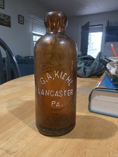 George A kiehl EXTREMELY RARE Honey Amber Hutchinson Bottle. Lancaster PA.