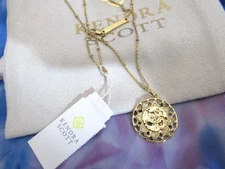 Kendra Scott  Om Coin Pendant Necklace 18Kt Gold Plated White Sapphire 204454-