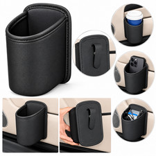 Car Seat Cup Holder Organizer Black Pu Leather Drink Storage Pocket Auto Black