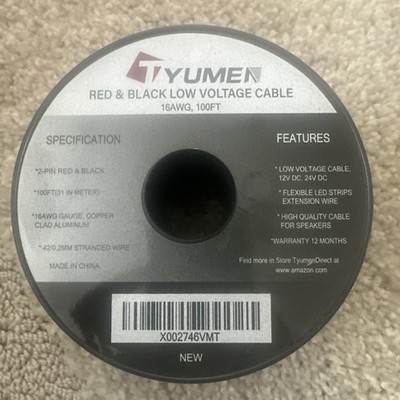 Spool Low Voltage 16AWG 100 ft 2 conductor 42/0.2mm Stranded Wire Tyumen NIB