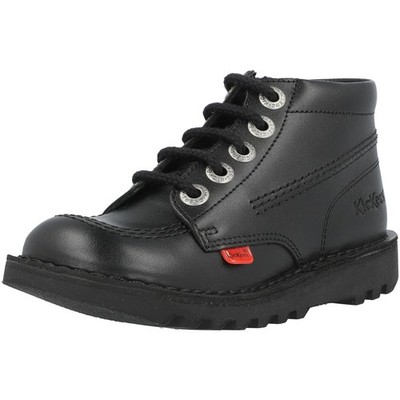 Kickers Kick Hi Zip Black Leather School Shoes Kids Durable Sole