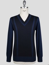 NEW ISAIA BLUE COTTON V-NECK SWEATER EU 50 - US 40 - M US1116