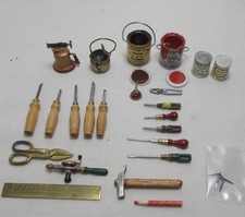 Dolls House Miniature MIXED LOT OF TOOLS / CHISELS,  PAINTS TOY MAKER CARPENTER