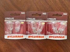 SYLVANIA 7443 AUTO BULBS LONG LIFE LARG 3 PACKAGES OF 2 BULBS EACH  LOT OF 3 PK