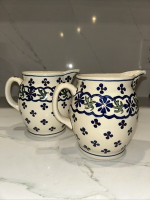 Wiza Polish Pottery Hand painted (Set Of 2) Creamers Gravy Milk Juice Pitchers