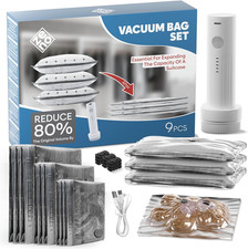 9-Pcs Travel Vacuum Bags with Electric Pump - Vacuum Storage Bags for Travel - S