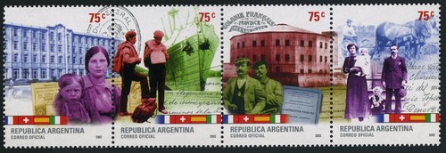 Argentinien 2018 Werbestreifen, MNH. Landwirtschaftliche Einwandererkolonien, 2002. Flaggen, Schiff, - Bild 1 von 1