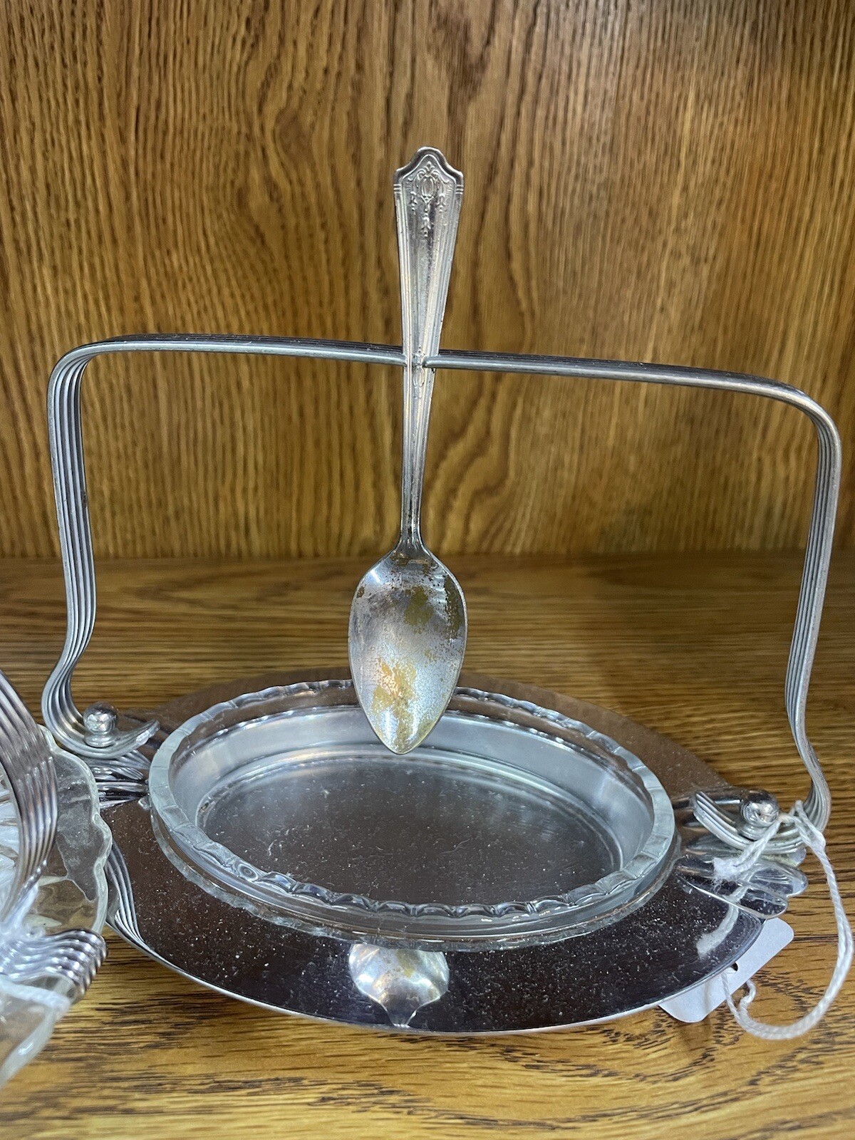 Antique Relish Dish with Utensil Holder Stainless Steel With Glass
