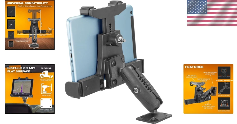 Universal Drill Base Tablet Mount with Tamper-Resistant Lock - For ELD Vehicles - Image 2 of 4