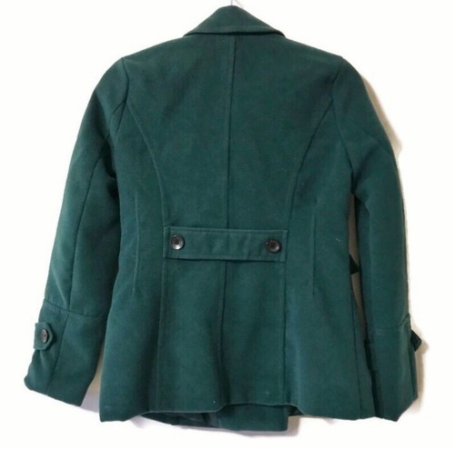 Xs size 0 dark forest hunter emerald green peacoat pea coat trenchcoat - Picture 2 of 10
