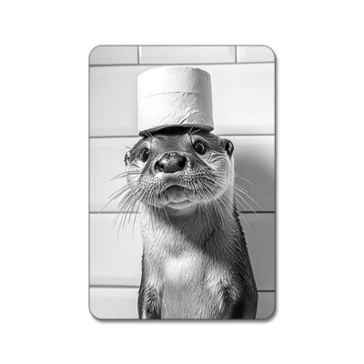 Otter With Toilet Paper On Head #1 - Cute Funny Bathroom Animals - Magnet