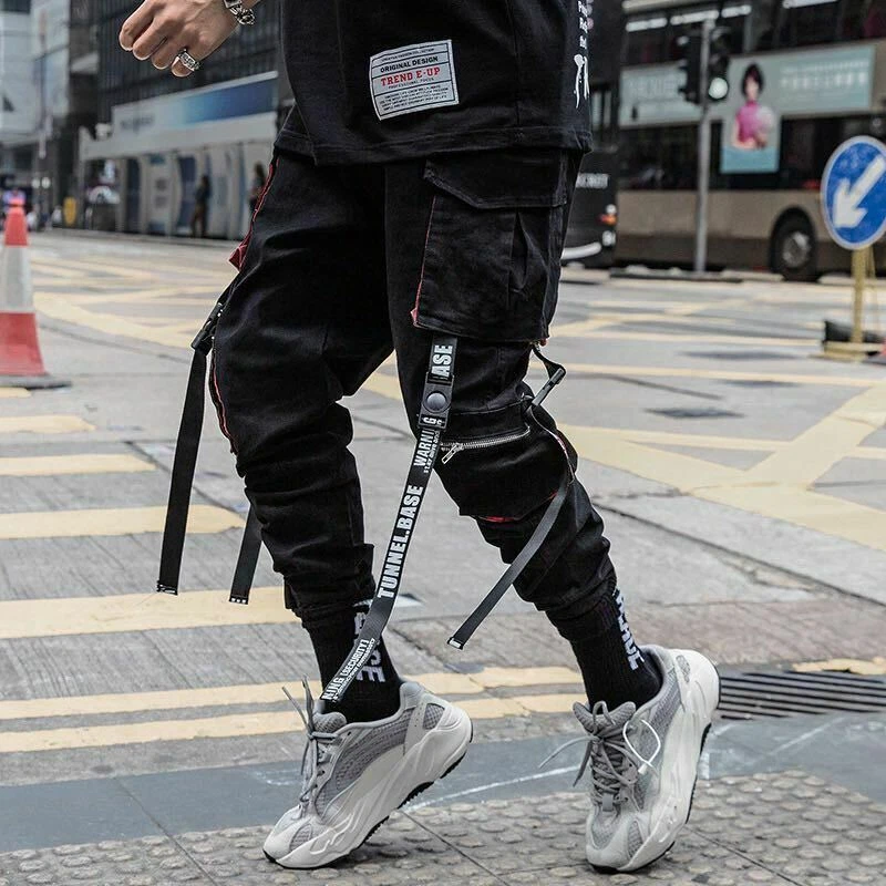 Pantalones Cargo De Hip Hop Para Hombre De Chándal Con Cintas | eBay