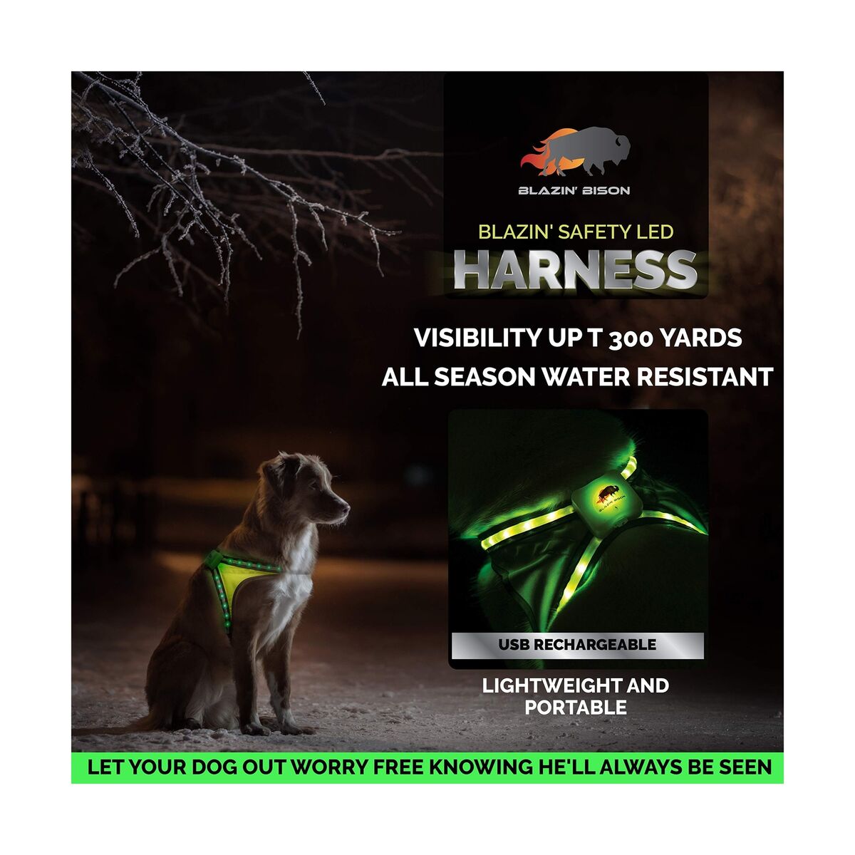 Blazin#039; Safety LED Lighted Dog Harness Colors Plus Flashing Modes  Refle... eBay