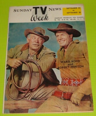 1957 HI GRADE SUNDAY NEWS TV WEEK TV GUIDE/ROBERT HORTON/WARD BOND/WAGON TRAIN