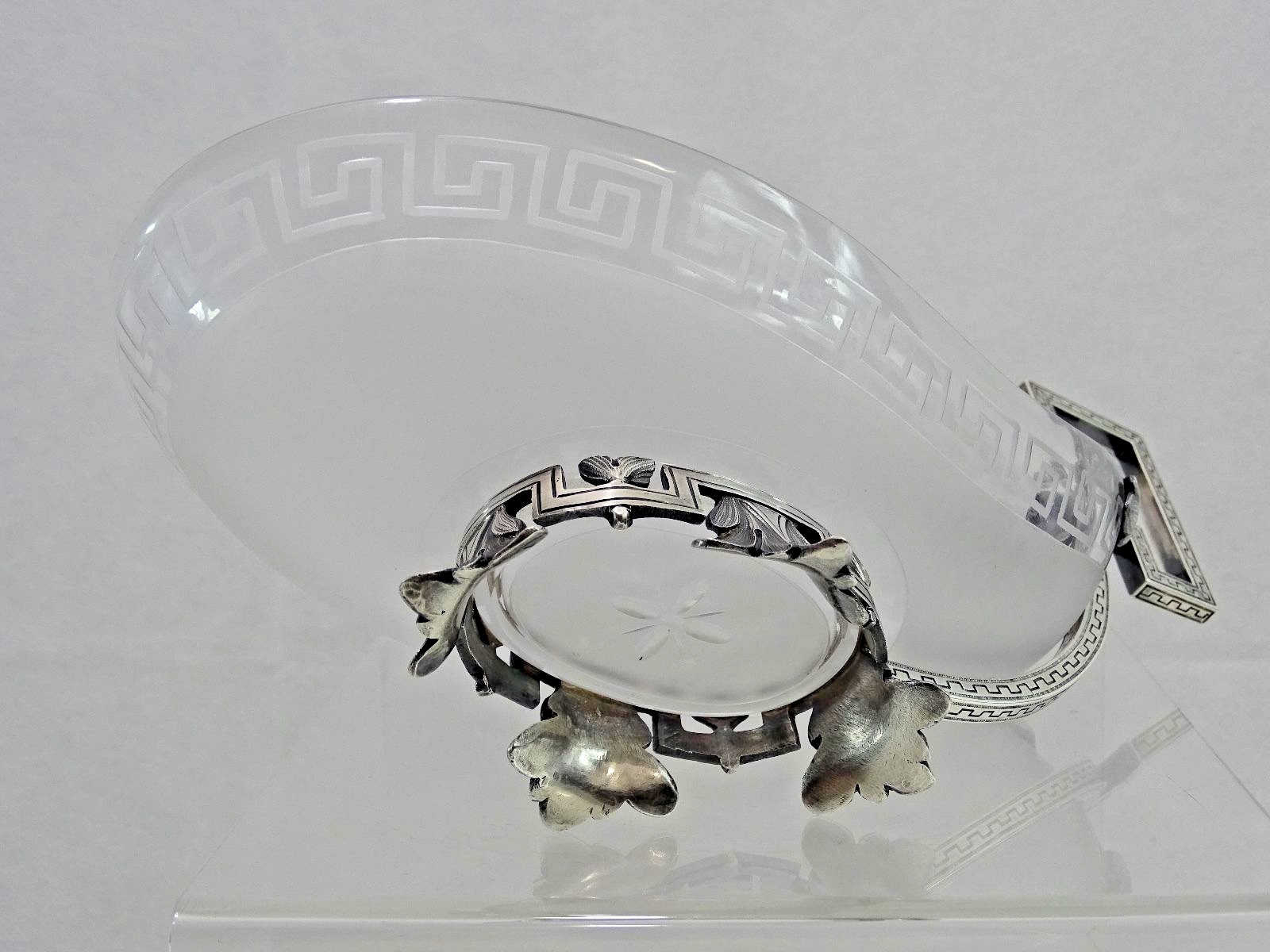 EXCEPTIONAL QUALITY ANTIQUE FRENCH STERLING SILVER / FROSTED GLASS CANDY DISH