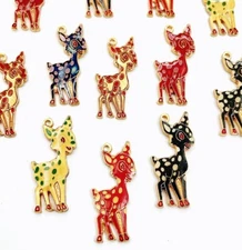12 Vintage Christmas Holiday Reindeer Storybook Baby Fawn Deer Pendants 5371PT