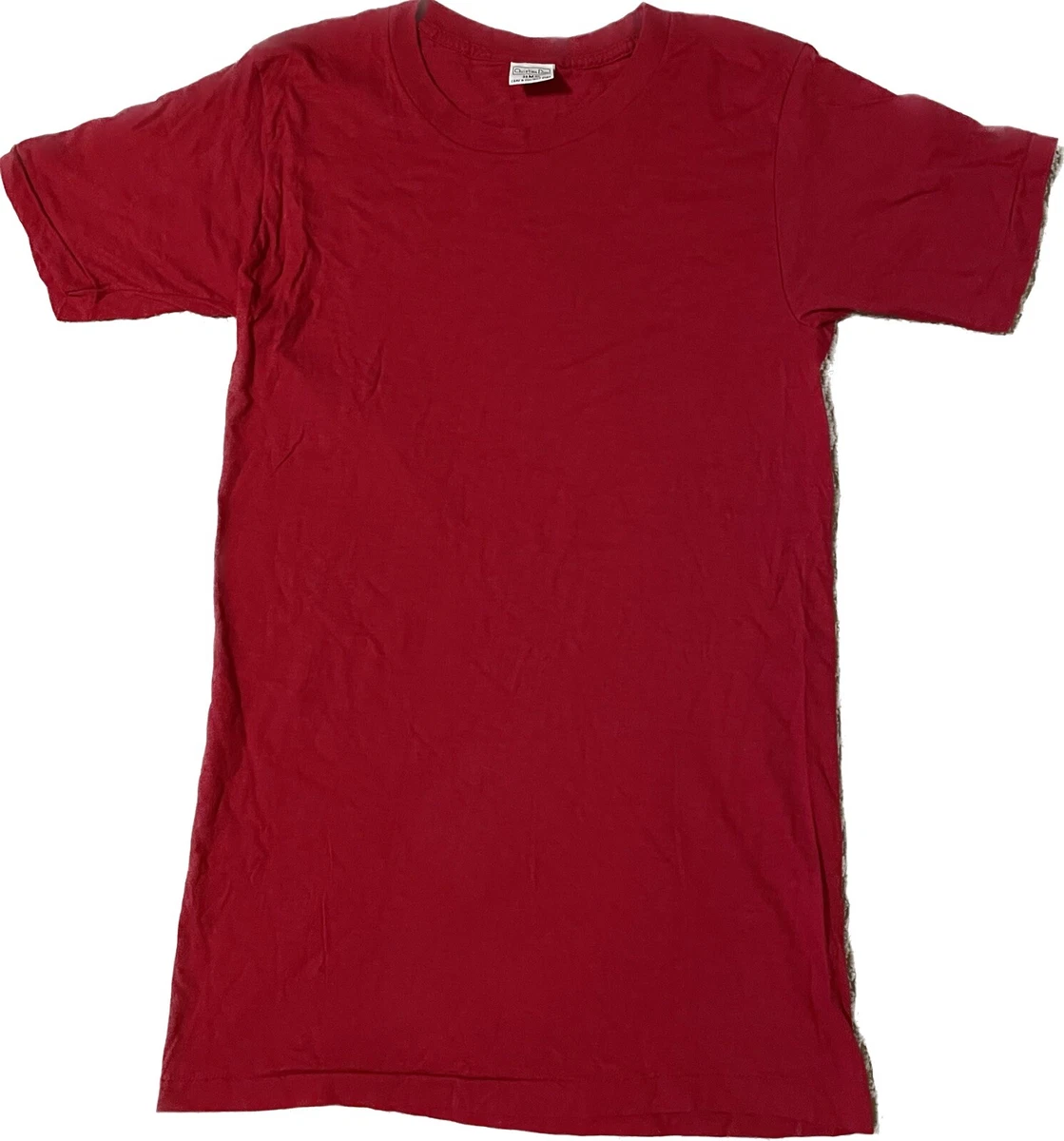 Vintage 1980's Christian Dior Red Crew Collar Fitted T Shirt Plain