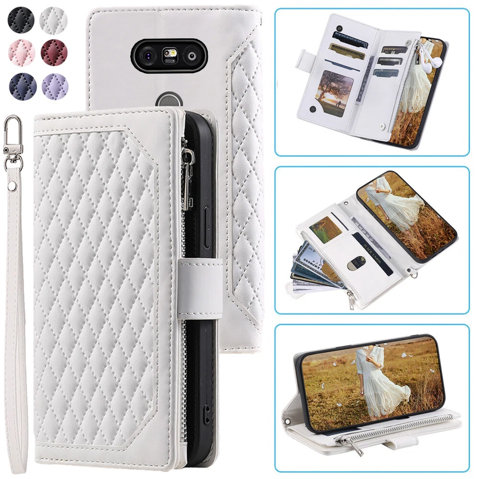 Funda tipo billetera romboidal de lujo LG G5, funda de teléfono con tarjeta abatible de cuero para LG G5 Foto 4 de 4