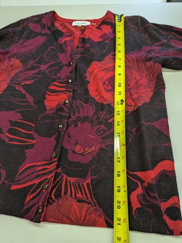 Calvin Klein Cardigan Sweater Wool Floral Whimsigoth Dark Romantic Red Black PM - Picture 8 of 8