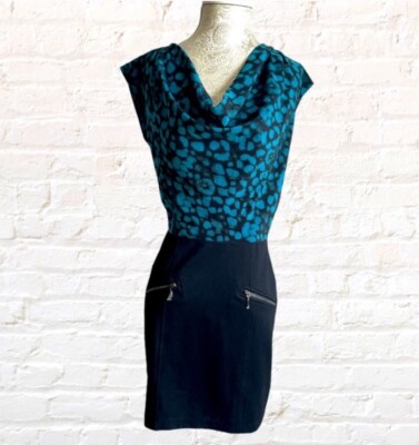 princess polly baby blue dress Navy blue dress with gold turn button and black belt – Amuse main image 1