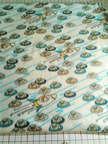 'ROCKET BOY & ALIENS' Blue White Polyester Fleece Fabric - BT½YD - NEW! - Picture 2 of 5
