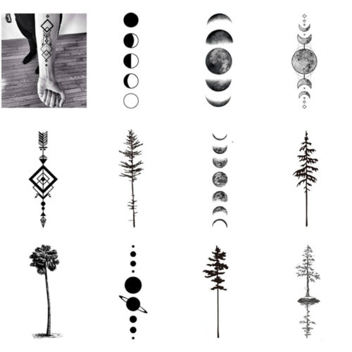 Moon Phase Temporary Tattoo Sticker Waterproof Geometry Tree Arm Shoulder  12 pcs | eBay