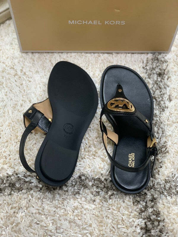 Michael Kors Women's Aubrey Charm Saffiano PVC Thong Sandal Black