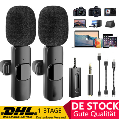 2x Mini kabelloses Lavalier Mikrofon für Kamera Handy Smartphone Vlog Live Mikro