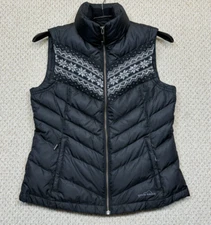 Eddie Bauer Womens Premium Goose Down Puffer Vest Size S Black Nordic Fair Isle