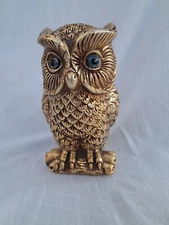 Vtg Lenwile Ardalt Artware Japan #6963 Gold Brass Tone Owl Ceramic Figurine 7"