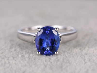 1.2ct Natural Oval Blue Sapphire Engagement Ring Solitaire 14k SOLID White Gold